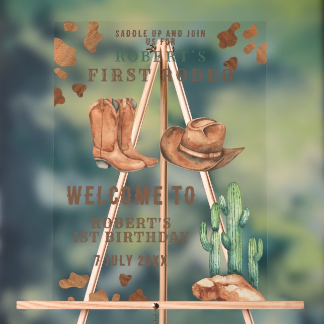 COWBOY first Birthday Party  Acrylic Sign (Neutral)