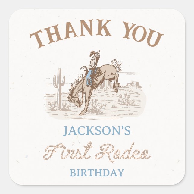 Cowboy First Rodeo 1st Birthday  Square Sticker (Front)