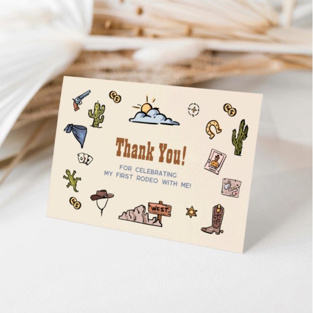 Cowboy First Rodeo 1st Birthday Thank You Western Card (Creator Uploaded)
