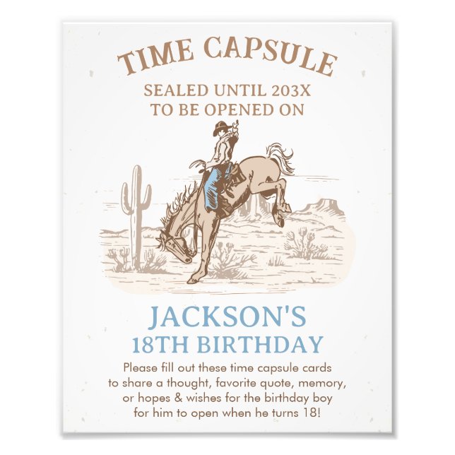 Cowboy First Rodeo 1st Birthday Time Capsule Sign (Front)