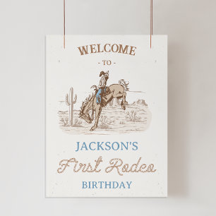 Cowboy First Rodeo 1st Birthday Welcome Sign