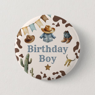 Cowboy First Rodeo Birthday Boy 6 Cm Round Badge