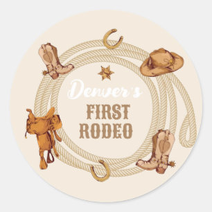 Cowboy First Rodeo Birthday Gender Neutral Classic Round Sticker