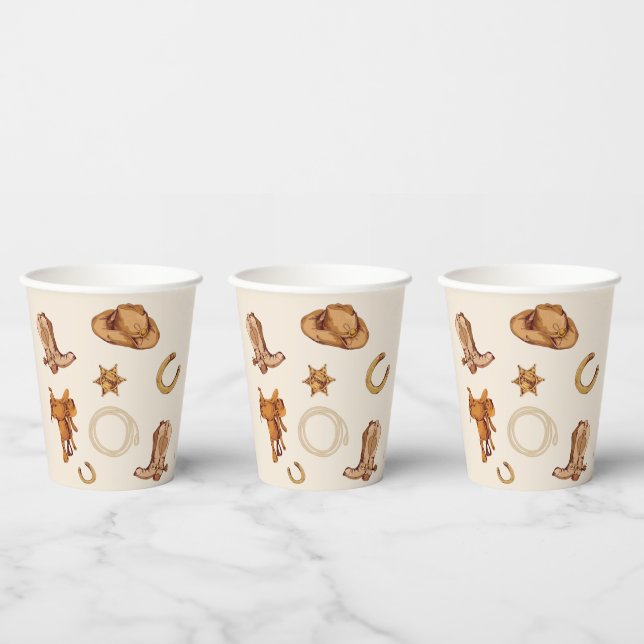Cowboy First Rodeo Birthday Gender Neutral  Paper Cups (Multi)