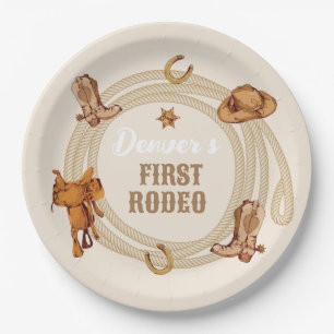 Cowboy First Rodeo Birthday Gender Neutral Paper Plate