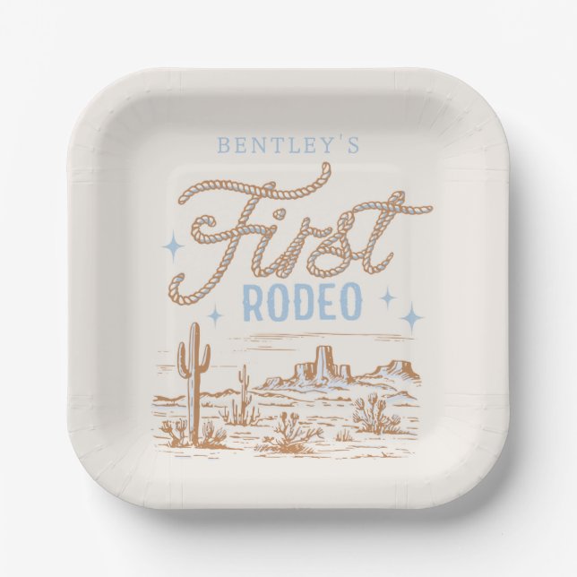 Cowboy First Rodeo Birthday Plates (Front)