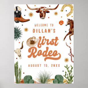 Cowboy First Rodeo Birthday Welcome Poster