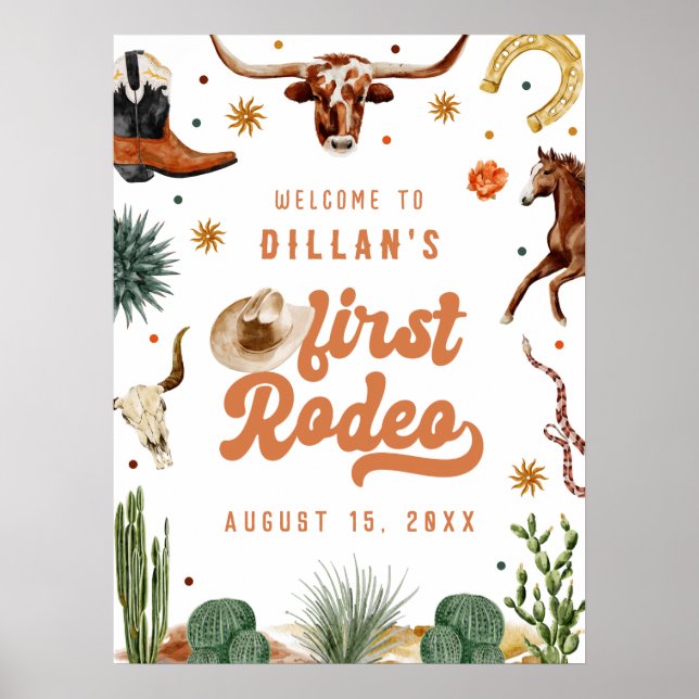 Cowboy First Rodeo Birthday Welcome Poster (Front)