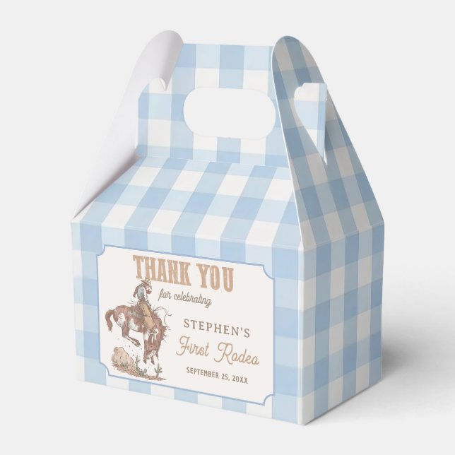 Cowboy First Rodeo Blue Gingham Favour Box (Front Side)