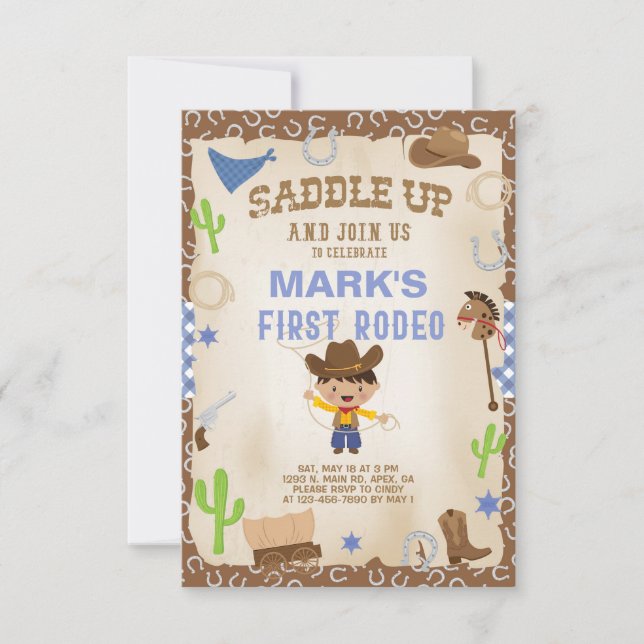 Cowboy first rodeo boy birthday invitation. invitation (Front)