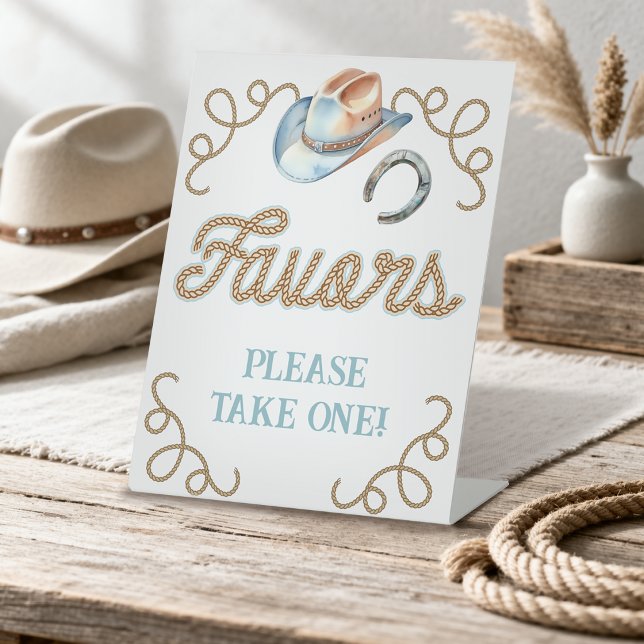 Cowboy First Rodeo Favours Pedestal Sign (Cowboy First Rodeo Favors Pedestal Sign)