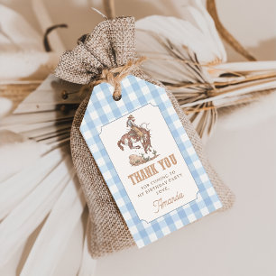 Cowboy First Rodeo Gingham Birthday Gift Tags