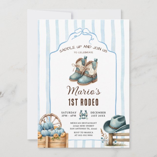 Cowboy First Rodeo Pumpkin Birthday  Invitation (Front)