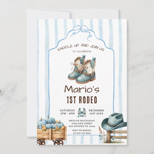 Cowboy First Rodeo Pumpkin Birthday  Invitation (Front)