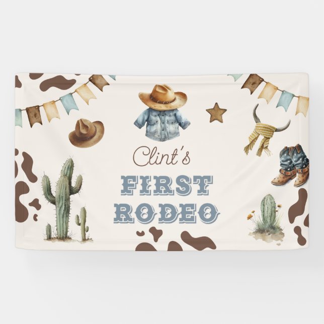 Cowboy First Rodeo Terracotta 1st Birthday party Banner (Horizontal)