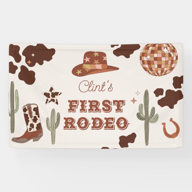 Cowboy First Rodeo Terracotta 1st Birthday party Banner (Horizontal)