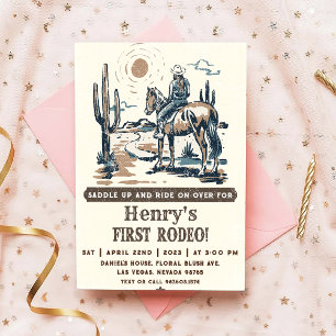 Cowboy First Rodeo Western Birthday Invitation