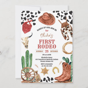 Cowboy First Rodeo Wild West 1st Birthday Invitation