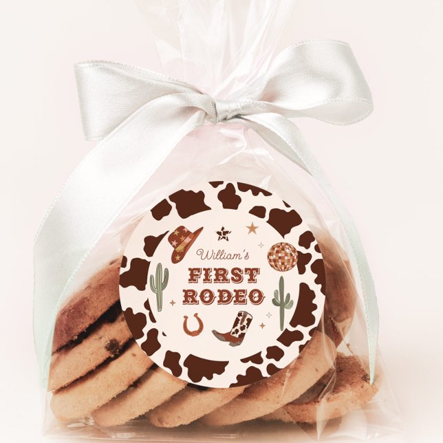 Cowboy First Rodeo Wild west Birthday party Classic Round Sticker (Creator Uploaded)