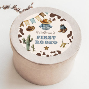 Cowboy First Rodeo Wild west Birthday party Classic Round Sticker