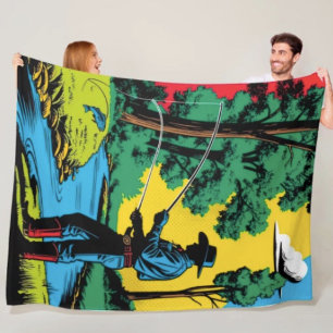 Cowboy Fisherman on Riverbank  Fleece Blanket