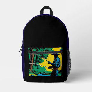 Cowboy Fisherman on Riverbank  Printed Backpack