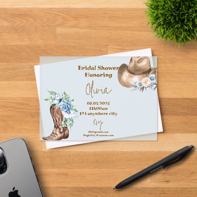 COWBOY FLORAL BRIDAL SHOWER  ACRYLIC INVITATIONS (Insitu (Invitation Card))