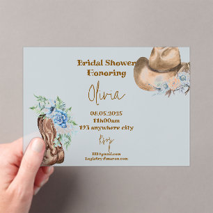 COWBOY FLORAL BRIDAL SHOWER  ACRYLIC INVITATIONS