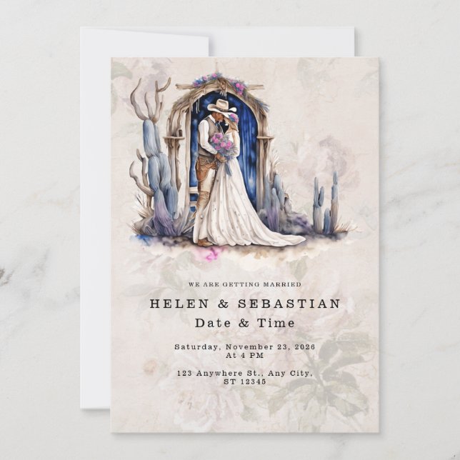 Cowboy Floral Western Wedding Rustic Wedding  Invitation (Front)