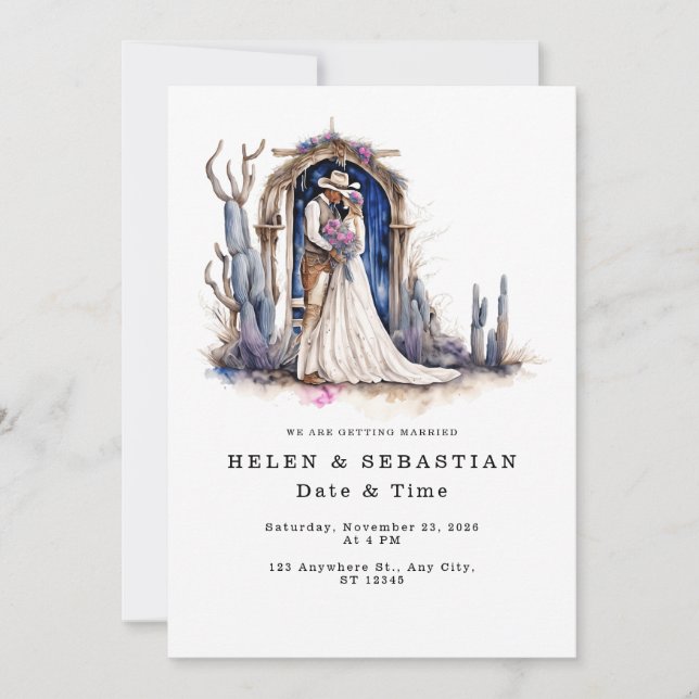 Cowboy Floral Western Wedding Rustic Wedding  Invitation (Front)