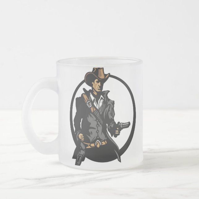 Cowboy Frosted Glass Coffee Mug (Left)