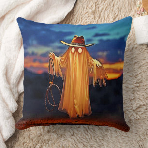 Cowboy Ghost at Sunset Design Cushion