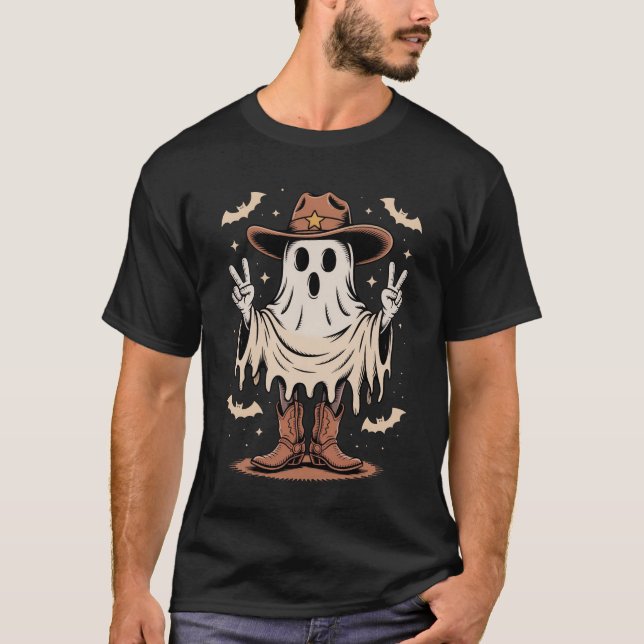 Cowboy Ghost Halloween Funny Spooky Boo T-Shirt (Front)