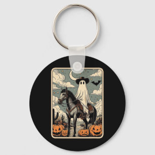 Cowboy Ghost Riding Horse Funny Tarot Card Hallowe Key Ring