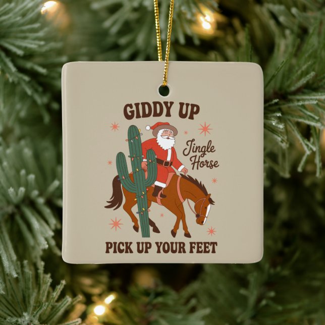 Cowboy Giddy Up Jingle Horse Pick Up Your Feet Ceramic Ornament (Tree)