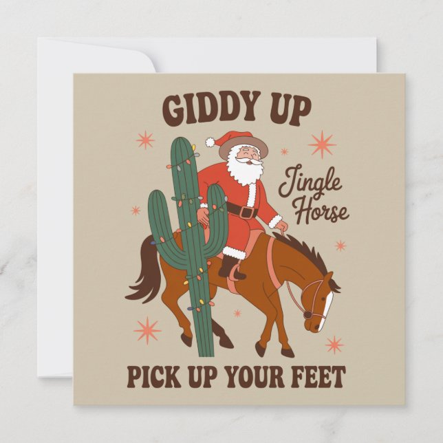 Cowboy Giddy Up Jingle Horse Pick Up Your Feet Holiday Card (Front)