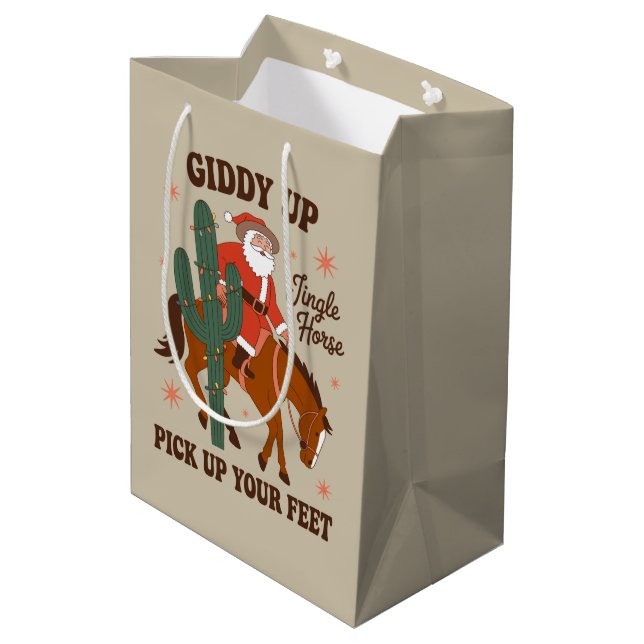 Cowboy Giddy Up Jingle Horse Pick Up Your Feet Medium Gift Bag (Back Angled)