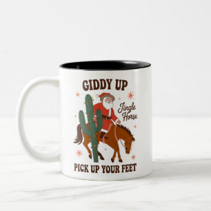 Cowboy Giddy Up Jingle Horse Pick Up Your Feet Two-Tone Coffee Mug
