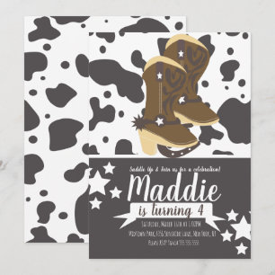 Cowboy Girl Birthday Cow Print  Brown Invitation