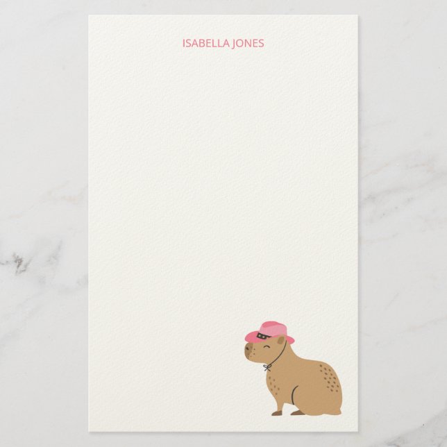 Cowboy girl capybara animal kids stationery paper  (Front)