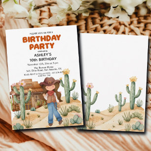 Cowboy Girl in Desert 10th Birthday Party Invitation