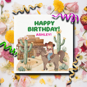 Cowboy Girl on Horse Birthday Party Napkin