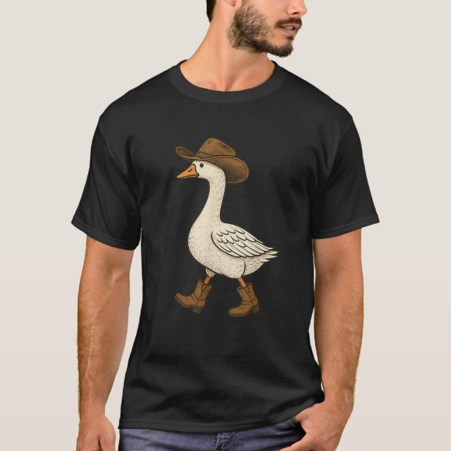 Cowboy Goose Funny Western Walking Boots Hat Humou T-Shirt (Front)