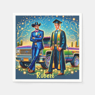 Cowboy Graduation Guy With Pickup Truck Custom Napkin