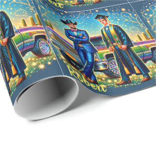 Cowboy Graduation Guy With Pickup Truck Custom Wrapping Paper