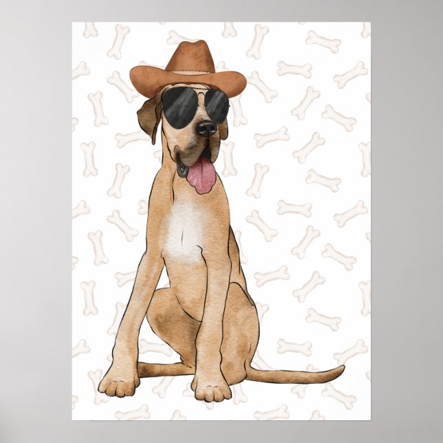 Cowboy Great Dane Dog Poster (Front)