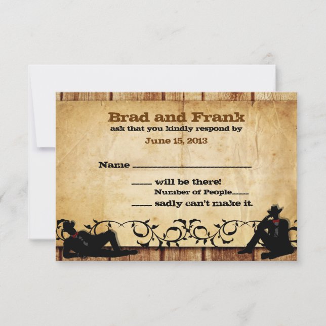 Cowboy Grooms Custom Gay Wedding RSVP Cards (Front)