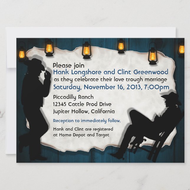 Cowboy Grooms II Custom Gay Wedding Invitations (Front)