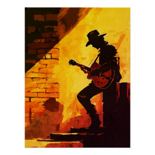 Cowboy Guitarist Wall Art – Rustic Western Musicia