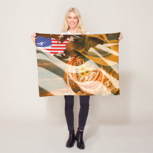 Cowboy Hat American Flag Sunrays Fleece Blanket